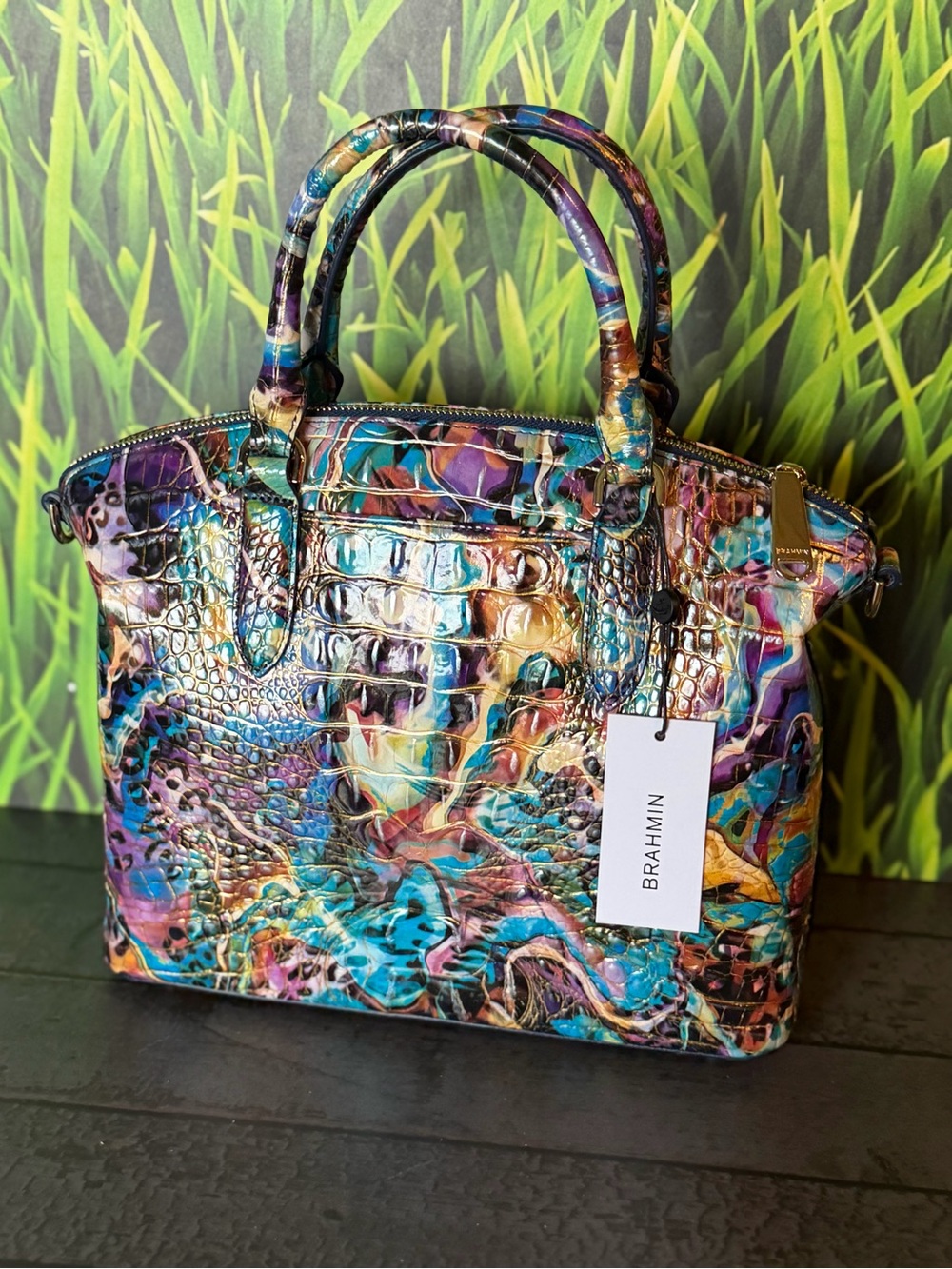 Brahmin Euphoria Duxbury Satchel Animal Colorful Print Leather NWT - Picture 11 of 13